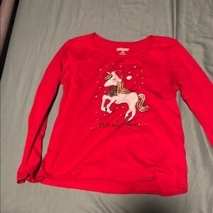 Holiday Time Red Long Sleeve Unicorn Tee